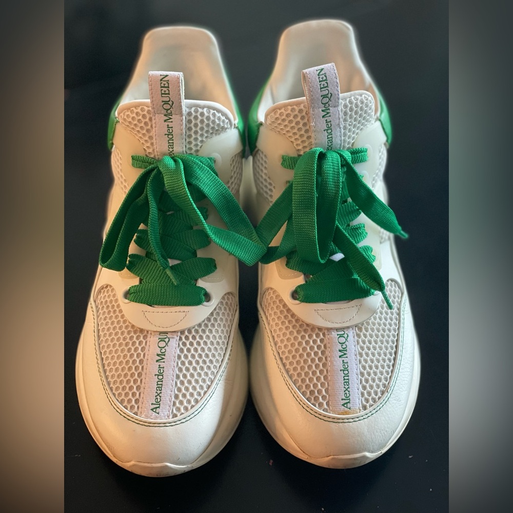 Alexander McQueen White and Green Sporty Sneakers